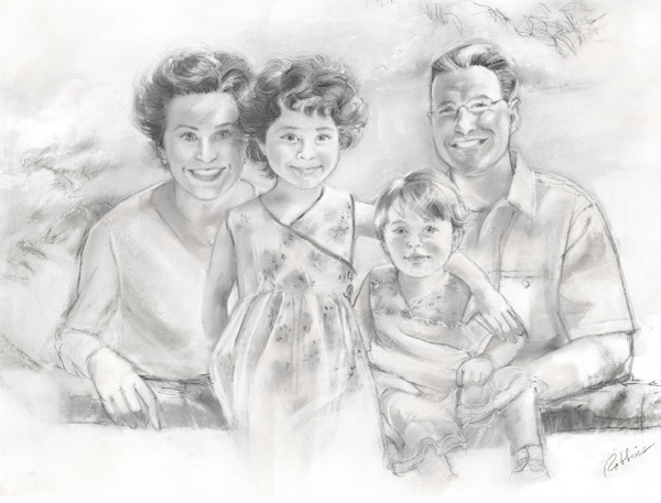 Family portrait in charcoal