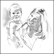 Mother and son portrait in charcoal.