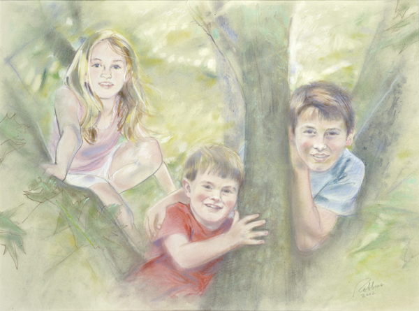 Portrait of sister and brother in pastel