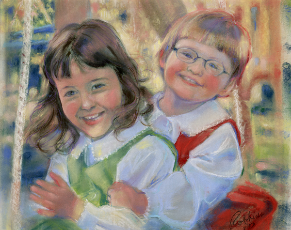 Portrait of brother and sister in pastel