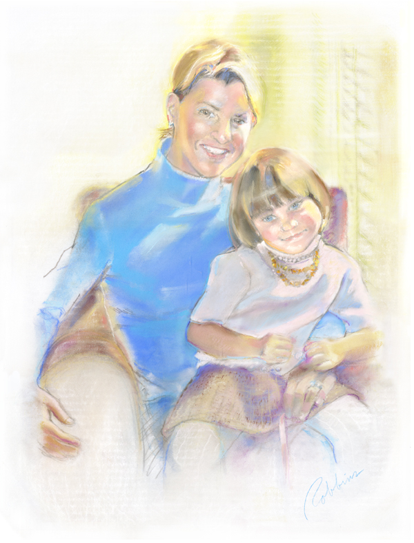 Portrait of mother and daughter in pastel