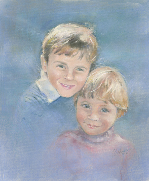 Portrait of brother and sister in pastel