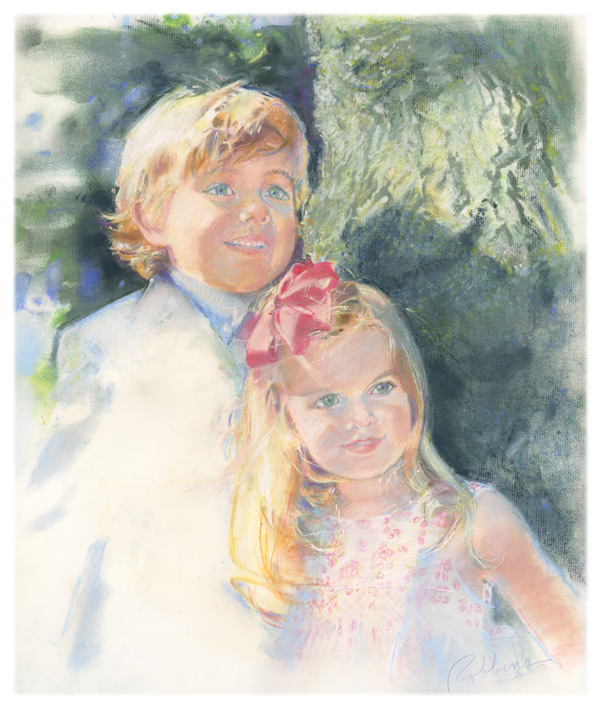 Portrait of a boy and girl in pastel