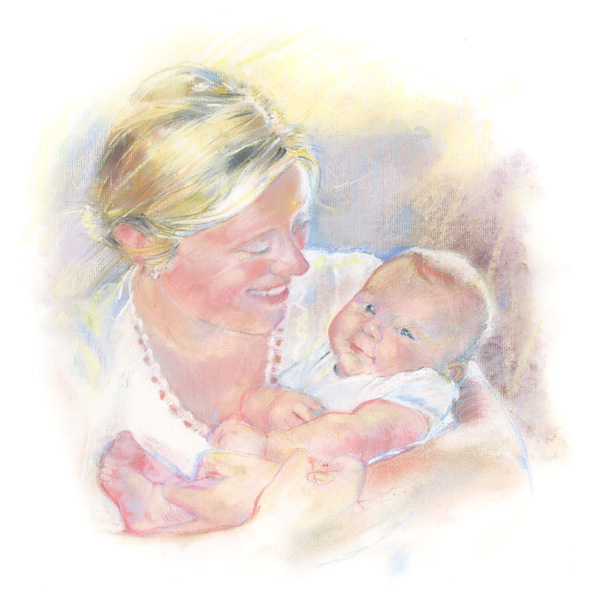 Portrait of a mother and infant in pastel