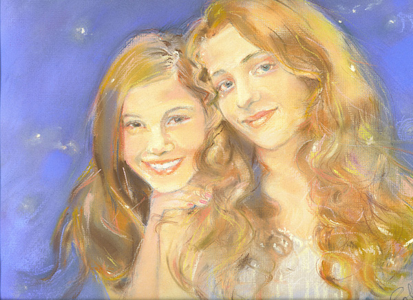 Portrait of two girls in pastel
