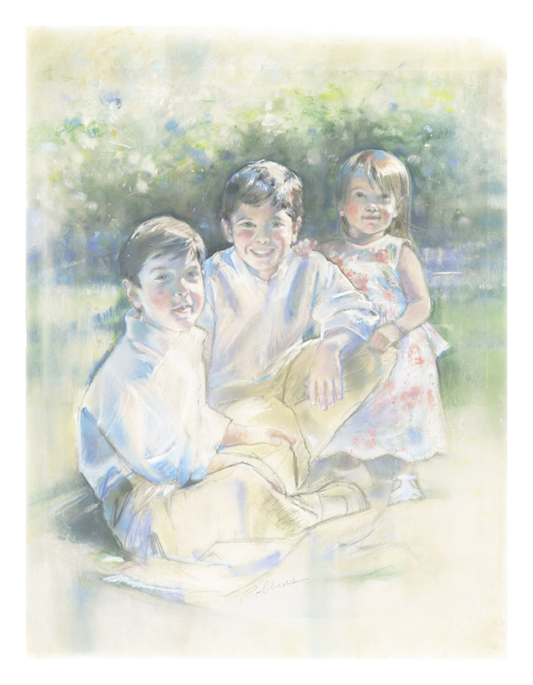 Portrait of brothers and sister in pastel