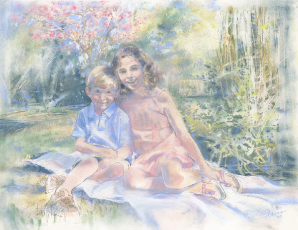 Portrait of brother and sister in pastel