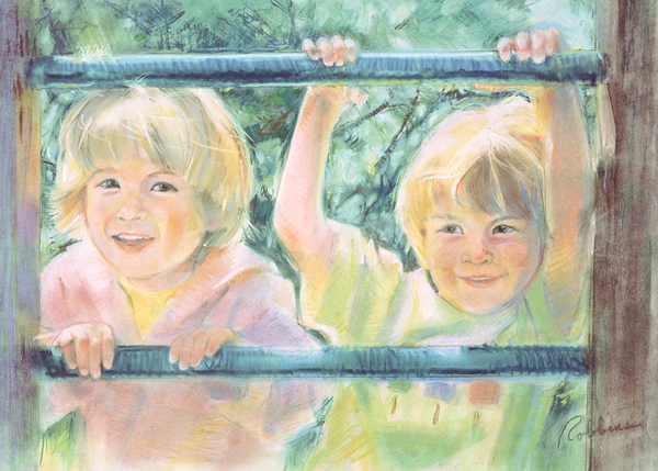 Portrait of brother and sister in pastel