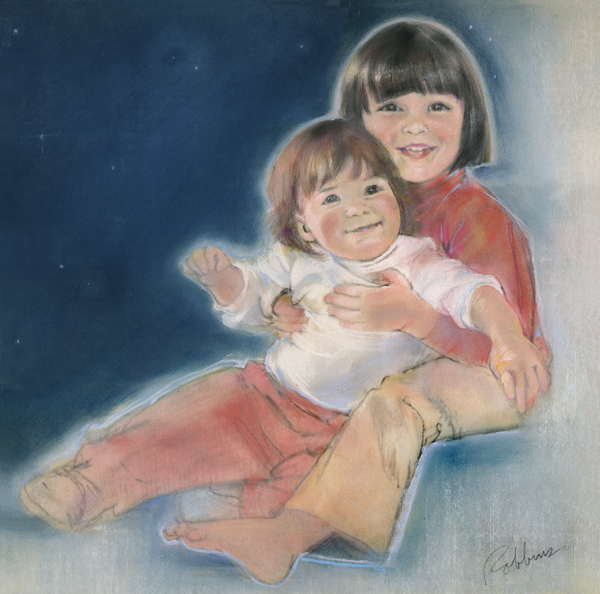 Portrait of sisters in pastel