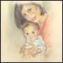 Portrait of mother and daughter in pastel