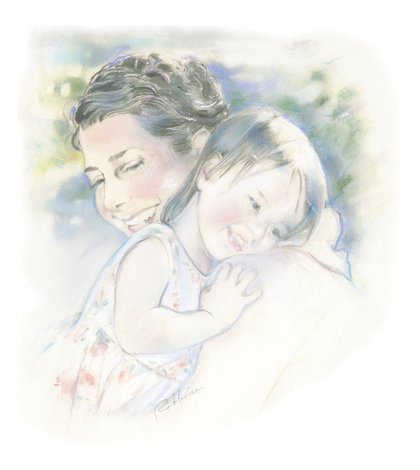 Portrait of mother and daughter in pastel